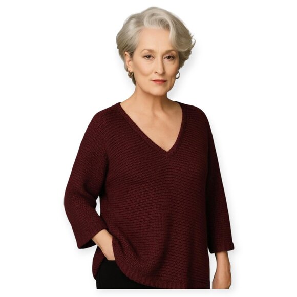 Isabel Marant Burgundy Linen-Cotton Looseweave Oversized Poncho Sweater size S/M - Picture 12 of 12